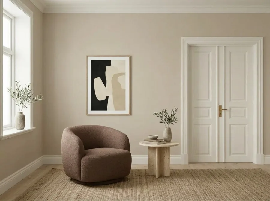 Visualisering av ett rum i färgsättningen Taupe